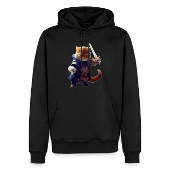 Knight cat fighting with sword and bravery - Men’s Premium Organic Hoodie - black - Front - Nico (187cm)