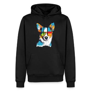 Toru, der Hund mit der Brille - Männer Premium Bio Hoodie - Schwarz - Vorne - Nico (187cm)