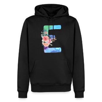 Lettre E watercolor - Sweat à capuche Premium bio Homme - noir - Devant - Nico (187cm)