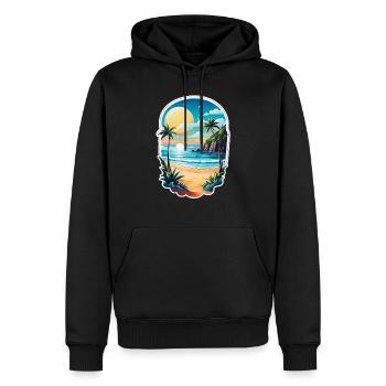 plage vacances soleil mer - Sweat à capuche Premium bio Homme - noir - Devant - Nico (187cm)