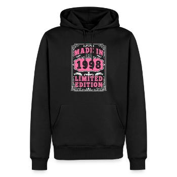 Jahrgang Jahrgang 1998 Hergestellt im Jahr 1998 27 Jahre alt. Art_20 - Männer Premium Bio Hoodie - Schwarz - Vorne - Nico (187cm)