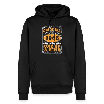 Vintage Jahrgang 1966 Hergestellt in 1966 59 Jahre alt. Art_20 - Männer Premium Bio Hoodie - Schwarz - Vorne - Nico (187cm)