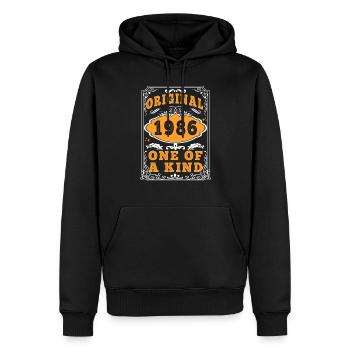 Vintage Jahrgang 1986 Hergestellt im Jahr 1986 39 Jahre alt. Art_20 - Männer Premium Bio Hoodie - Schwarz - Vorne - Nico (187cm)