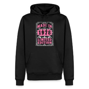 Vintage Né(e) en 1978 made in 1978 47 ans. Art_20 - Sweat à capuche Premium bio Homme - noir - Devant - Nico (187cm)