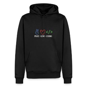 Peace Love Coding Coder Software Developer Program - Männer Premium Bio Hoodie - Schwarz - Vorne - Nico (187cm)