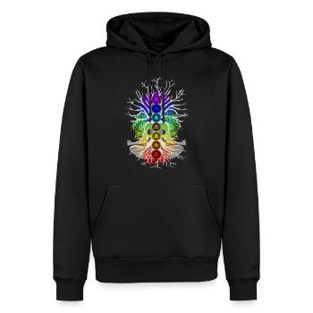 Chakra tree with roots - Men’s Premium Organic Hoodie - black - Front - Nico (187cm)
