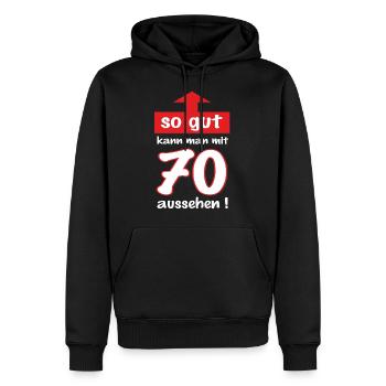 BD - Pfeil so gut kann man mit 70 aussehen - - Männer Premium Bio Hoodie - Schwarz - Vorne - Nico (187cm)