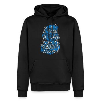 Ein Buch am Tag hält die Realität fern - Männer Premium Bio Hoodie - Schwarz - Vorne - Nico (187cm)