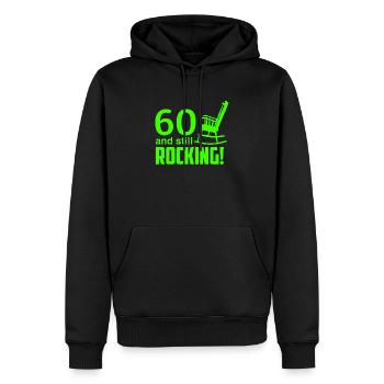 60ème anniversaire - Sweat à capuche Premium bio Homme - noir - Devant - Nico (187cm)