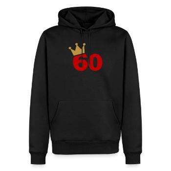 60ème anniversaire - Sweat à capuche Premium bio Homme - noir - Devant - Nico (187cm)