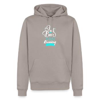 run - Men’s Premium Organic Hoodie - taupe - Front - Nico (187cm)