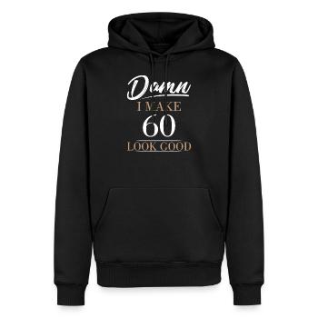 60ème anniversaire - Sweat à capuche Premium bio Homme - noir - Devant - Nico (187cm)