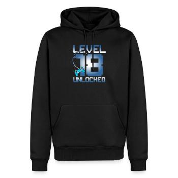18ème anniversaire - Sweat à capuche Premium bio Homme - noir - Devant - Nico (187cm)