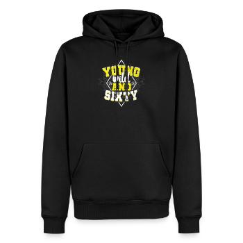 60ème anniversaire - Sweat à capuche Premium bio Homme - noir - Devant - Nico (187cm)