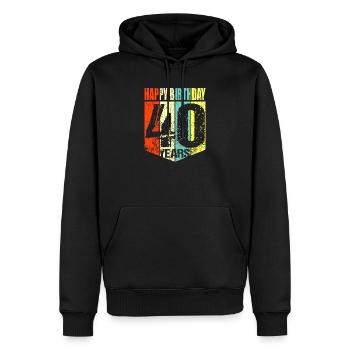 40ème anniversaire - Sweat à capuche Premium bio Homme - noir - Devant - Nico (187cm)