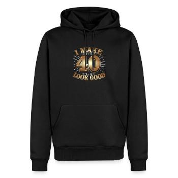 40ème anniversaire - Sweat à capuche Premium bio Homme - noir - Devant - Nico (187cm)
