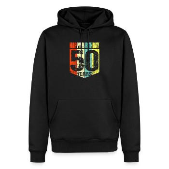 50ème anniversaire - Sweat à capuche Premium bio Homme - noir - Devant - Nico (187cm)