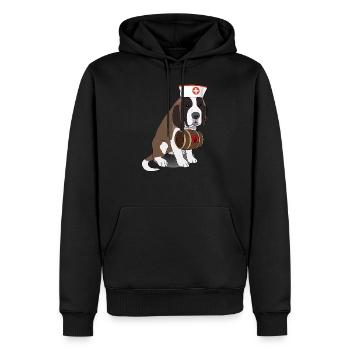 Lustiger Hund Bernhardiner mit Fass - Männer Premium Bio Hoodie - Schwarz - Vorne - Nico (187cm)