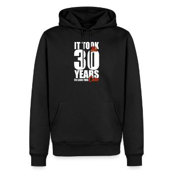 30ème anniversaire - Sweat à capuche Premium bio Homme - noir - Devant - Nico (187cm)
