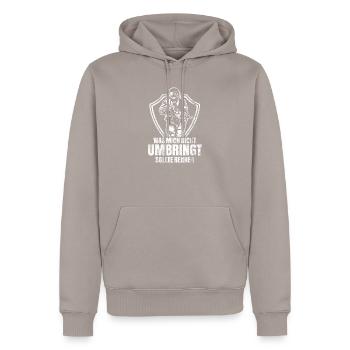 Soldat - Männer Premium Bio Hoodie - Taupe - Vorne - Nico (187cm)
