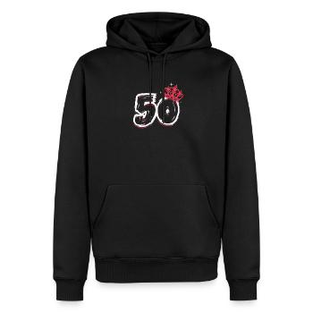 50ème anniversaire - Sweat à capuche Premium bio Homme - noir - Devant - Nico (187cm)