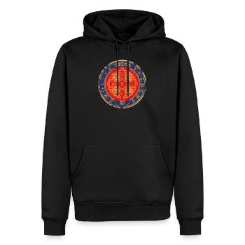 Heilige Benedikt Medaille / Heilige Benedikt Medaille - Männer Premium Bio Hoodie - Schwarz - Vorne - Nico (187cm)