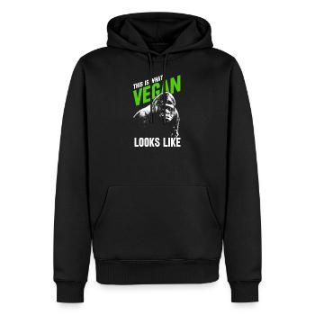 Vegan - Männer Premium Bio Hoodie - Schwarz - Vorne - Nico (187cm)