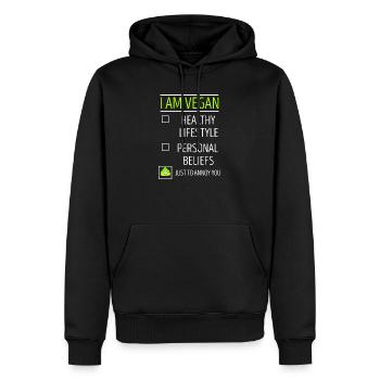 Vegan - Männer Premium Bio Hoodie - Schwarz - Vorne - Nico (187cm)