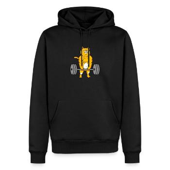 Katze beim Kreuzheben Fitness Katze - Männer Premium Bio Hoodie - Schwarz - Vorne - Nico (187cm)
