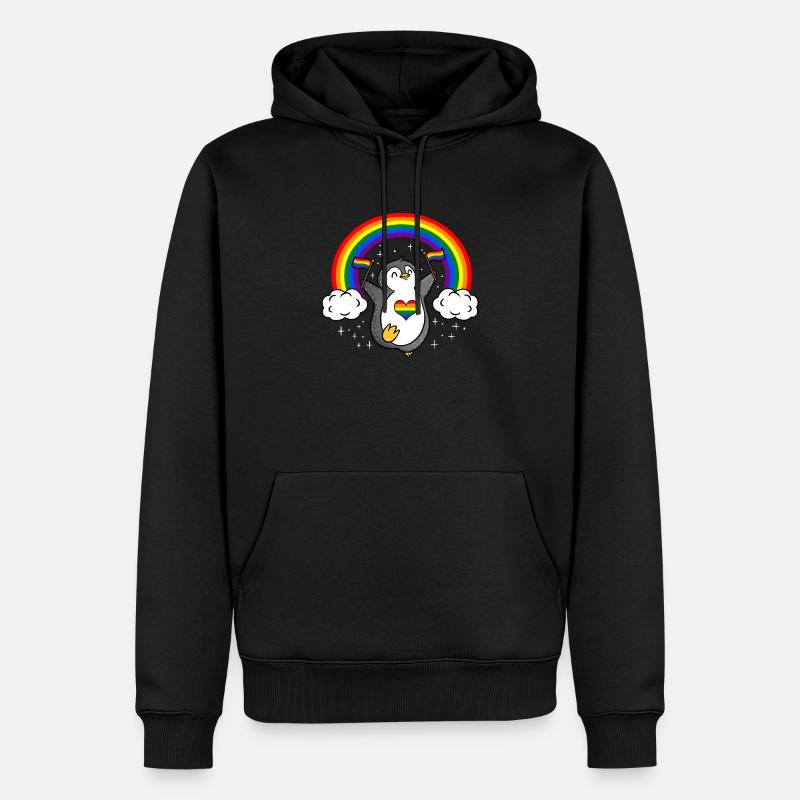 Pingouin avec drapeau LGBT - Sweat à capuche Premium bio Homme - noir