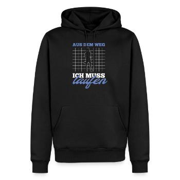 Läufer aus dem Weg ich muss laufen Spruch - Männer Premium Bio Hoodie - Schwarz - Vorne - Nico (187cm)