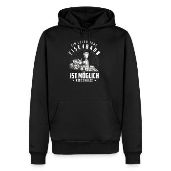 Zug - Männer Premium Bio Hoodie - Schwarz - Vorne - Nico (187cm)