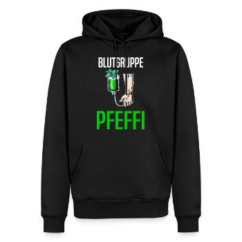 Blutgruppe Pfeffi - Suff Saufen Pfefferminzlikör - Männer Premium Bio Hoodie - Schwarz - Vorne - Nico (187cm)