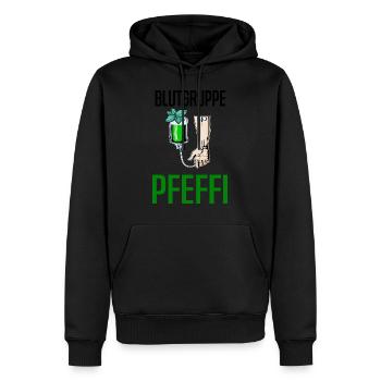 Blutgruppe Pfeffi - Suff Saufen Pfefferminzlikör - Männer Premium Bio Hoodie - Schwarz - Vorne - Nico (187cm)