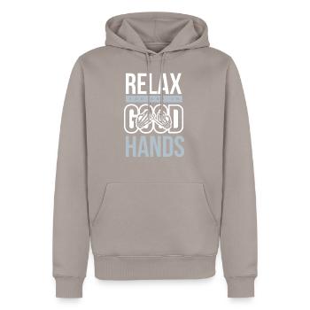 Physiothérapie - Sweat à capuche Premium bio Homme - taupe - Devant - Nico (187cm)