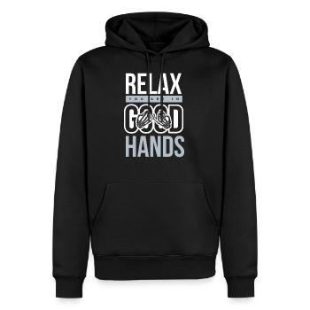 Physiothérapie - Sweat à capuche Premium bio Homme - noir - Devant - Nico (187cm)
