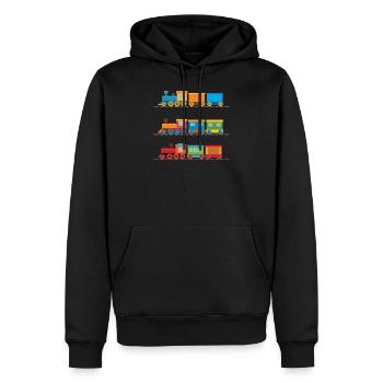 Zug - Männer Premium Bio Hoodie - Schwarz - Vorne - Nico (187cm)