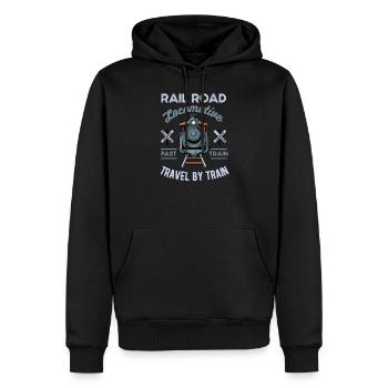Zug - Männer Premium Bio Hoodie - Schwarz - Vorne - Nico (187cm)