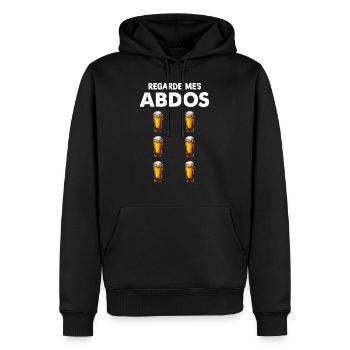Bière, pression abdos, humour apéro - Sweat à capuche Premium bio Homme - noir - Devant - Nico (187cm)