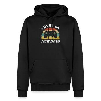 50e anniversaire - Sweat à capuche Premium bio Homme - noir - Devant - Nico (187cm)