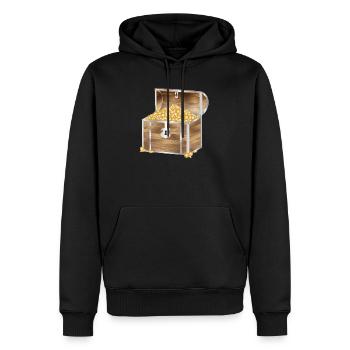 Coffre au trésor en bois rempli de pièces d’or - Sweat à capuche Premium bio Homme - noir - Devant - Nico (187cm)