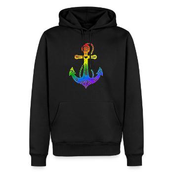 Regenbogen Anker Gay Pride, LGBT, LGBTQ, Rave, CSD - Männer Premium Bio Hoodie - Schwarz - Vorne - Nico (187cm)