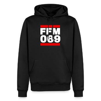 Francfort 069 - Sweat à capuche Premium bio Homme - noir - Devant - Nico (187cm)