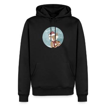 goldiger Fuchs für Weihnachten mit Weihnachtsmütze - Männer Premium Bio Hoodie - Schwarz - Vorne - Nico (187cm)