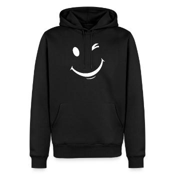Expression de clin d’œil blanc - Sweat à capuche Premium bio Homme - noir - Devant - Nico (187cm)