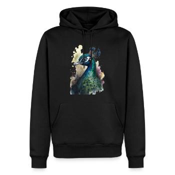 Aquarelle de paon - Sweat à capuche Premium bio Homme - noir - Devant - Nico (187cm)