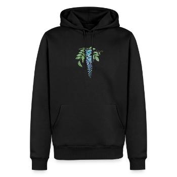 Illustration de glycine bleue sauvage - Sweat à capuche Premium bio Homme - noir - Devant - Nico (187cm)