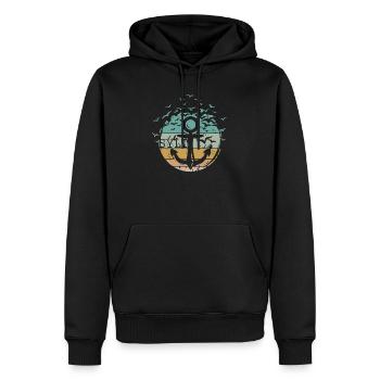 Ancre rétro Sylt oiseau mouettes vintage île mer - Sweat à capuche Premium bio Homme - noir - Devant - Nico (187cm)