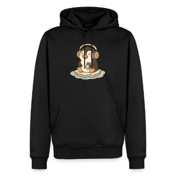 Musikliebender niedlicher Pinguin mit Kopfhörern - Männer Premium Bio Hoodie - Schwarz - Vorne - Nico (187cm)