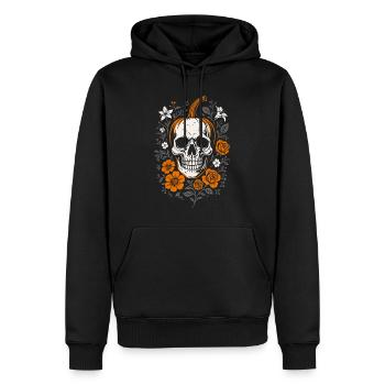 Tête de citrouille florale avec crâne - Halloween - Sweat à capuche Premium bio Homme - noir - Devant - Nico (187cm)